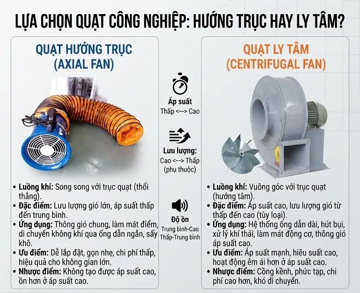 So sánh quạt hút mái ly tâm trực tiếp và gián tiếp